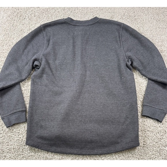 LL Bean Sherpa Lined Waffle Henley Sweater Pullover Quarter Snap Gray Mens Large - Picture 7 of 9